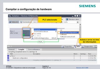 SITRAIN Capítulo 4
ST-MICRO1 / Dispositivos e redes de comunicação Página 28 / 49 Siemens AG © 2009
Compilar a configuração de hardware
PLC selecionado
Avisos e erros na área
de informações
 