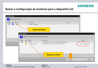 SITRAIN Capítulo 4
ST-MICRO1 / Dispositivos e redes de comunicação Página 30 / 49 Siemens AG © 2009
Baixar a configuração de hardware para o dispositivo (2)
Antes de baixar
Depois de baixar
 