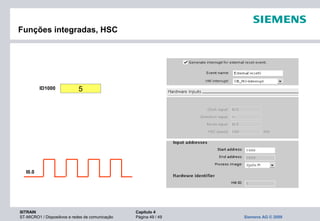 SITRAIN Capítulo 4
ST-MICRO1 / Dispositivos e redes de comunicação Página 49 / 49 Siemens AG © 2009
Funções integradas, HSC
ID1000 5
I0.0
 