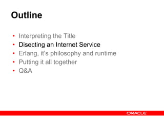 Outline Interpreting the Title Disecting an Internet Service Erlang, it’s philosophy and runtime Putting it all together Q&A 