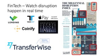 FinTech – Watch disruption
happen in real time
Valuation:
1 billion US$
Accepted
700k places
 