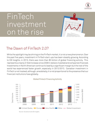 FinTech
investment
on the rise
The Dawn of FinTech 2.0?
While the spotlight may be shining on the FinTech market,it is not...