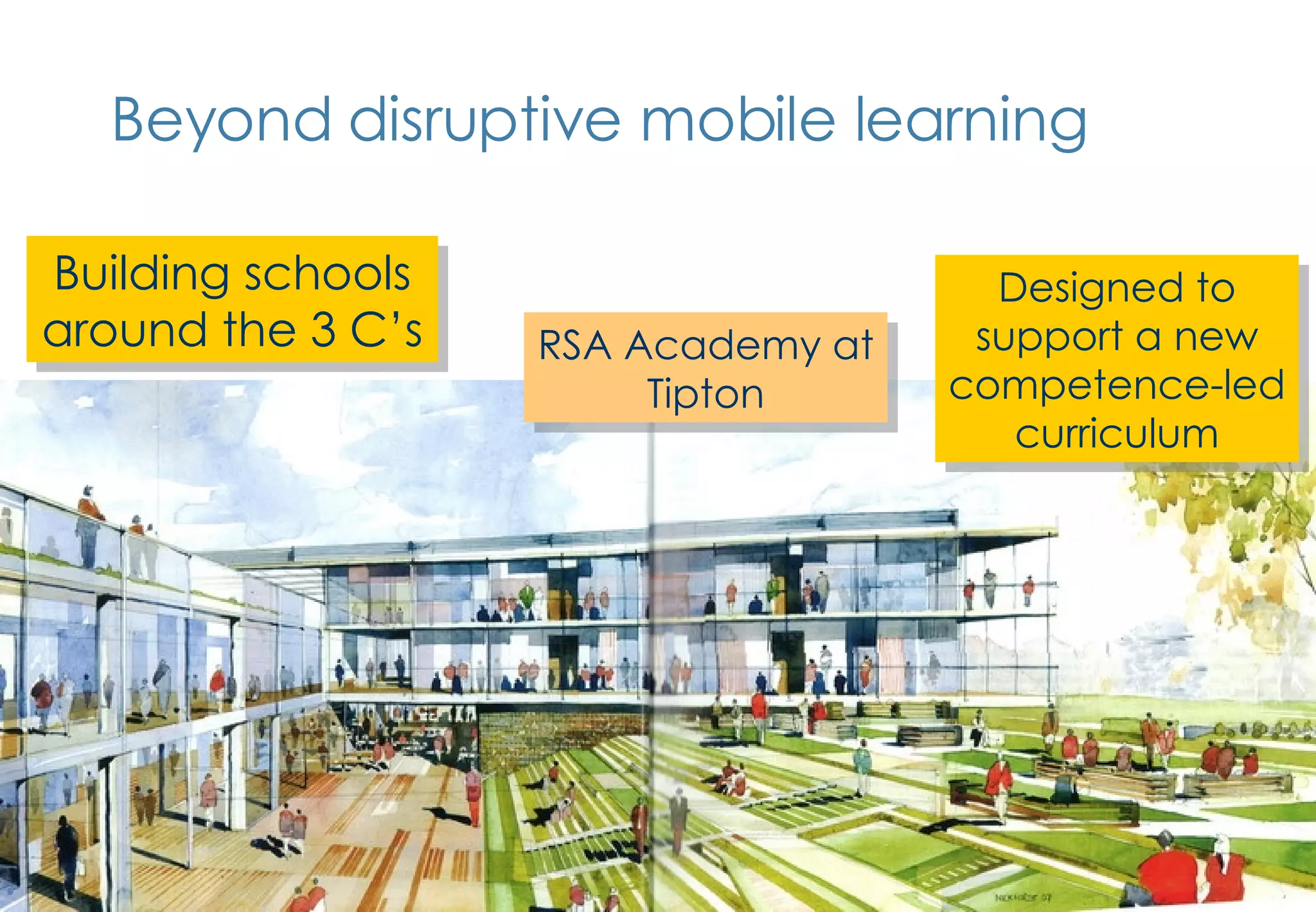 Beyond disruptive mobile learning RSA Academy at Tipton Designed to support a new competence-led curriculum Building schools around the 3 C’s 