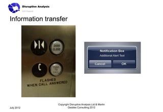 Information transfer




                Copyright Disruptive Analysis Ltd & Martin
July 2012               Geddes Consulting 2012
 