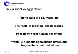 Only a slight exaggeration:

                Phone calls are 120 years old

             The “call” is reaching obsolescen...