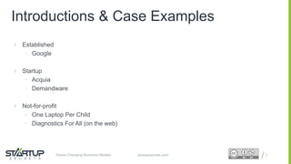 Proprietary and ConfidentialProprietary and Confidentialstartupsecrets.comGame-Changing Business Models
Introductions & Case Examples
 Established
• Google
 Startup
• Acquia
• Demandware
 Not-for-profit
• One Laptop Per Child
• Diagnostics For All (on the web)
3
 