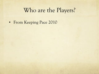 Who are the Players? From Keeping Pace 2010 