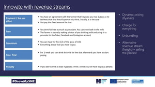 Innovate with revenue streams
• Dynamic pricing
(Ryanair)
• Charge for
everything
• Unbundling
• Alternative
revenue stream
(freight) – selling
the planes!
 