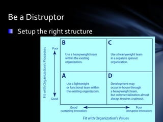 Be a Distruptor
  Setup the right structure
 