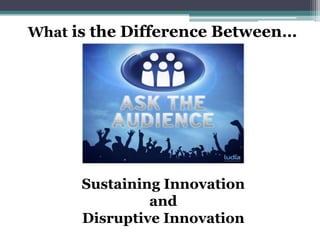 What is the Difference Between…
Sustaining Innovation
and
Disruptive Innovation
 