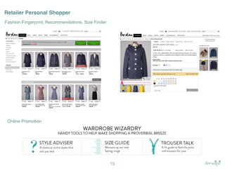 Retailer Personal Shopper
Fashion Fingerprint, Recommendations, Size Finder

Online Promotion

13

 