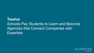 31
Twelve
Schools Pay Students to Learn and Become
Agencies that Connect Companies with
Expertise
 