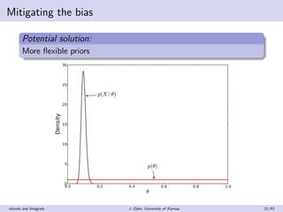 Mitigating the bias
Potential solution:
More ﬂexible priors
0.0 0.2 0.4 0.6 0.8 1.0
θ
0
5
10
15
20
25
30
Density
p(X| θ)
p...