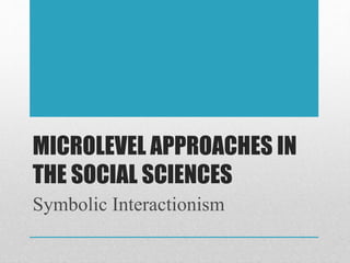 MICROLEVEL APPROACHES IN
THE SOCIAL SCIENCES
Symbolic Interactionism
 