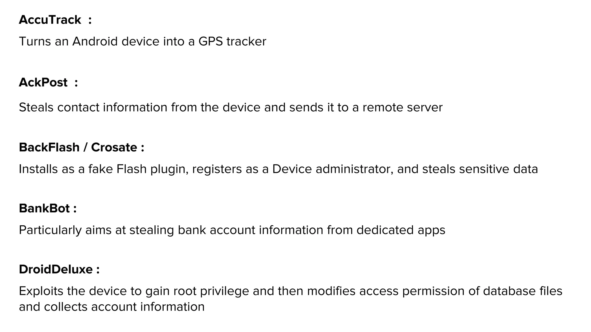 Real world Android malwares
 