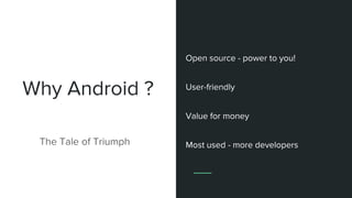 Index
- Why Android ?
- Android security implementations and issues
- Real world Android malwares
- Reversing Android apps
- Structure of an APK
- Analyzing the contents
 