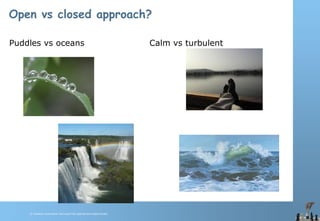 © Chawton Innovation Services/Title.ppt/Version/date/initials
Open vs closed approach?
Puddles vs oceans Calm vs turbulent
 