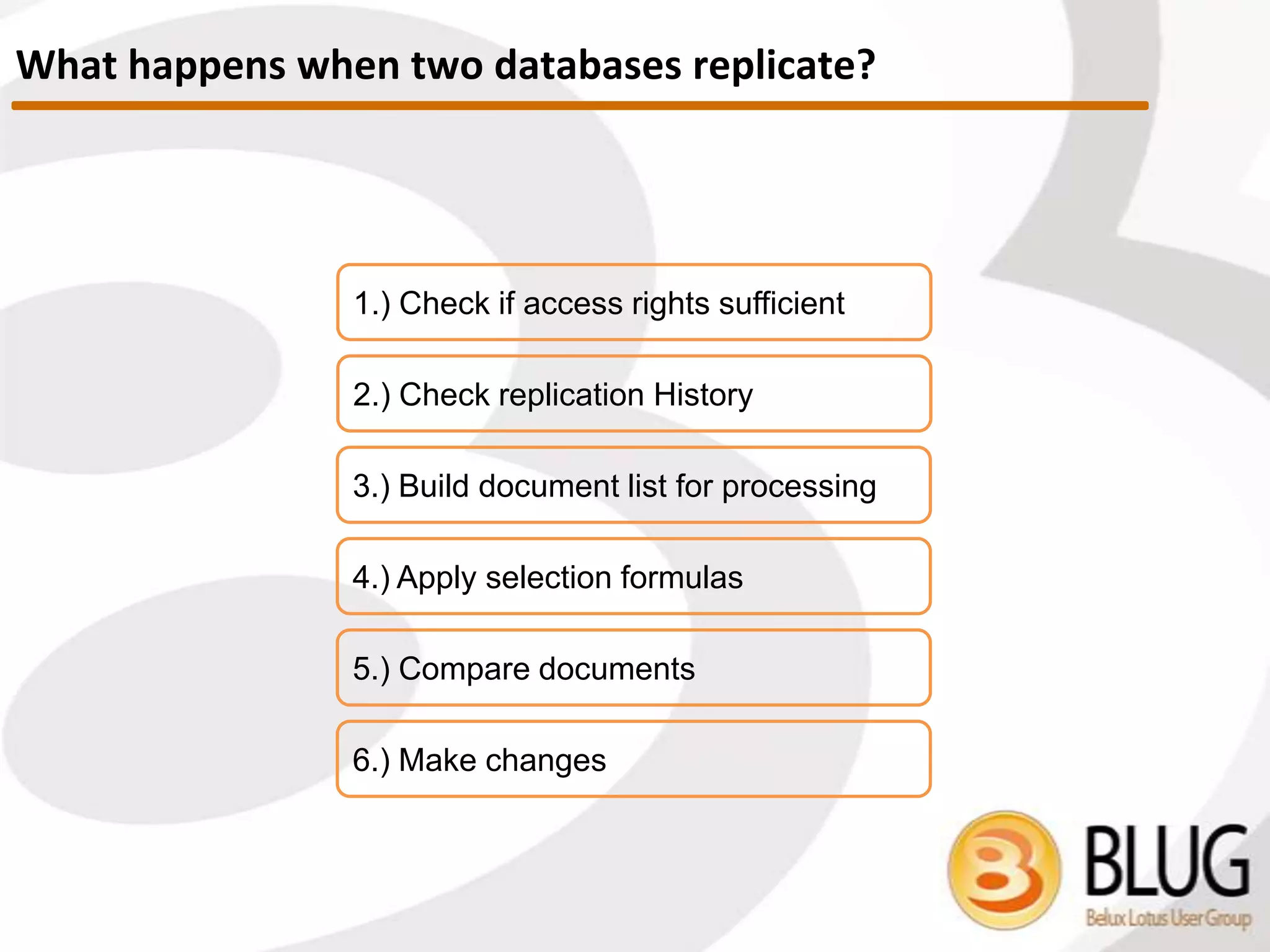Important regarding clustering
 Clustering is In Memory replication
 As changes occur they are queued and sent to the cluster server(s)
 If server goes down, changes can be lost
 Always use traditional replication as backup
 Control with connection documents
 Streaming cluster replication
 First introduced in Domino 8.0, enhanced cluster replication
 Event-drive, changes pushed to cluster mates as they happen
Domino Clustering
 