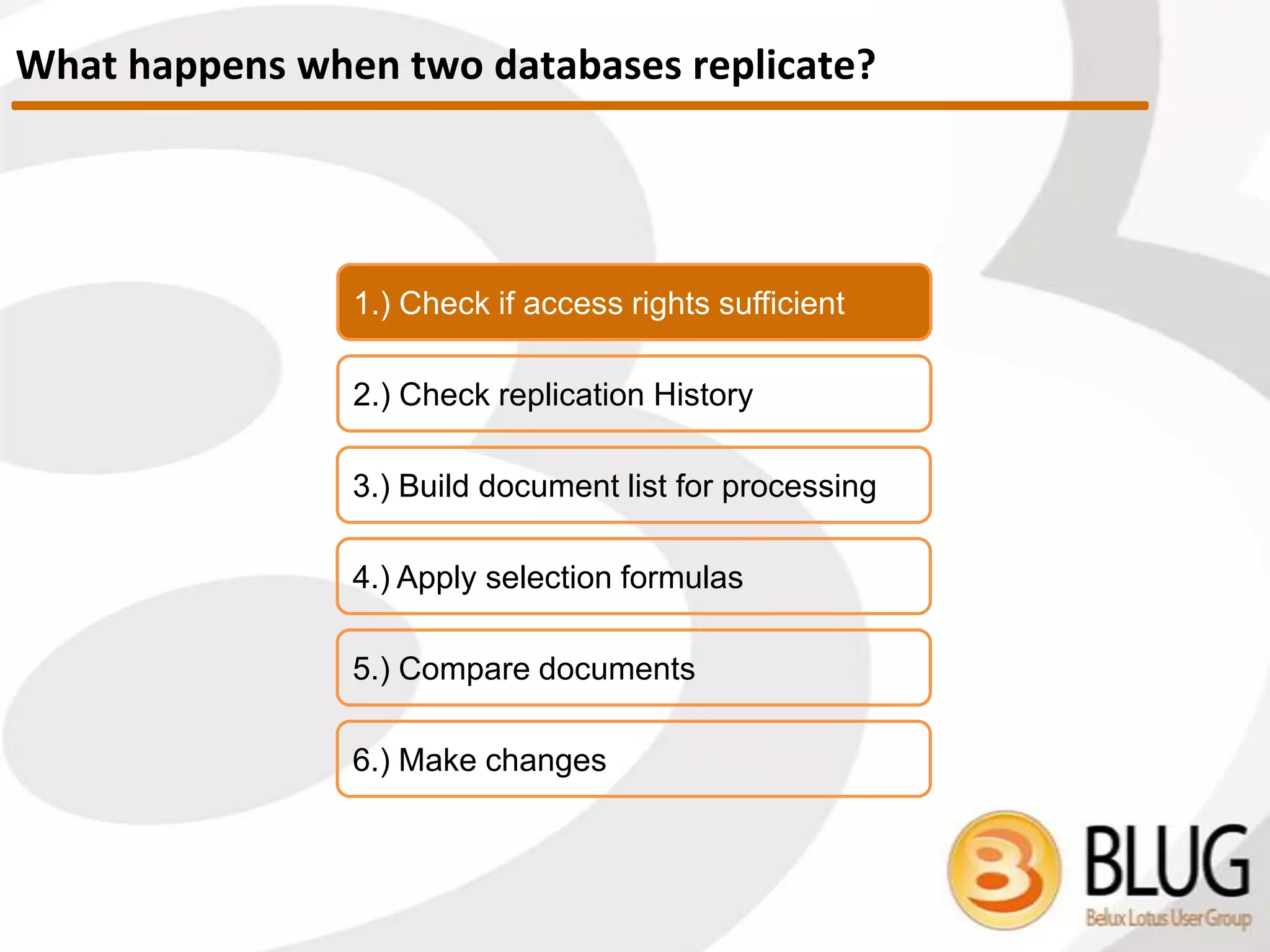 Important regarding clustering
 Tip: Ping server using NSPINGSERVER API Call
 Much faster (3x according to our testing) than any other method in LS
 Returns if server is busy (ERR_SERVER_UNAVAILABLE)
 If server is restricted (ERR_SERVER_RESTRICTED)
 pdwIndex – Availablity index for server (0 if not participating in load
balancing)
 phList – Text list containing cluster name & all cluster mates
Domino Clustering
 
