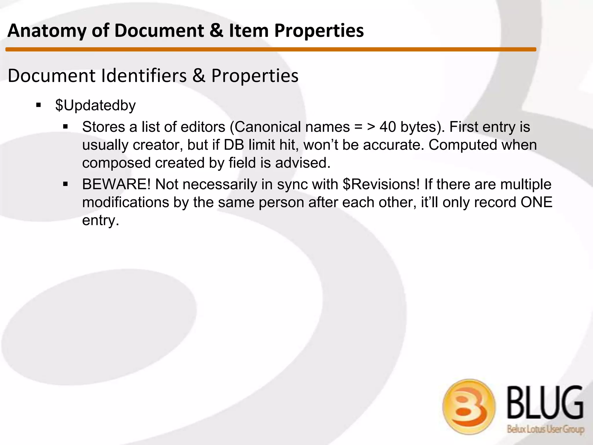 Do Replication Formulas always take affect?
 NO!
 Cluster Replication will DISREGARD any replication formulas in
place
 It’s #1 target is to ensure the DBs taking part in cluster
replication are 100% the same
 TIP: Don’t use selective replication formulas for databases that are
set to take part in cluster replication
 Scheduled replication will use selective replication formulas
 CLREPL will disregard them
 Result: Confusion, increased processing time (+ numerous view
index updates!)
Selective Replication Formulas
 
