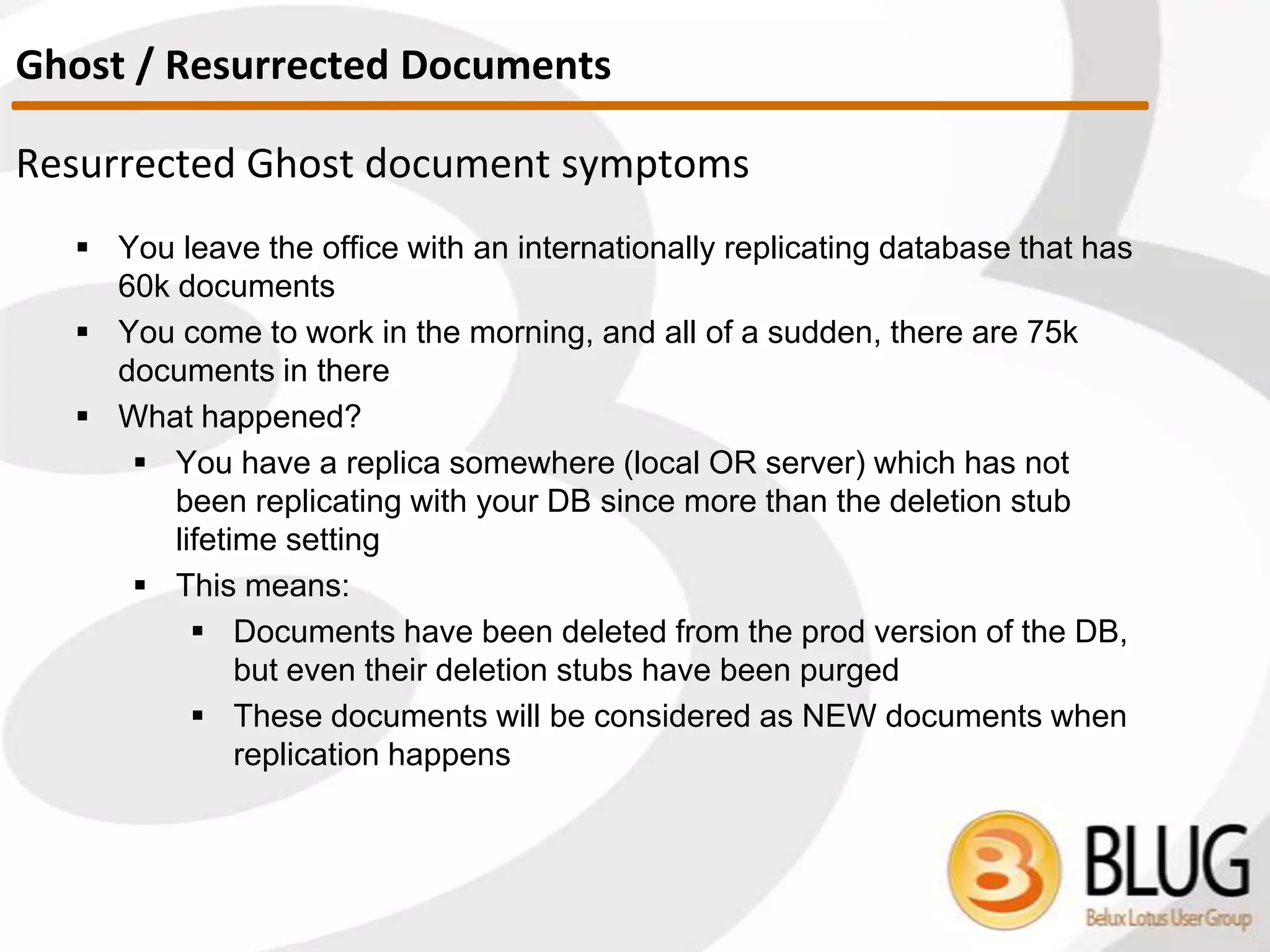 How do I prevent them from being created?
 There are many-many different tactics and best practices
 You should know of a few general rules...
 ... And a few specifics about save or replication conflicts
 Prevent Conflicts in general
 Manage author items
 Dynamic author list
 Ensure only a limited subset of people are authorized to
edit documents
Replication or Save Conflicts
 