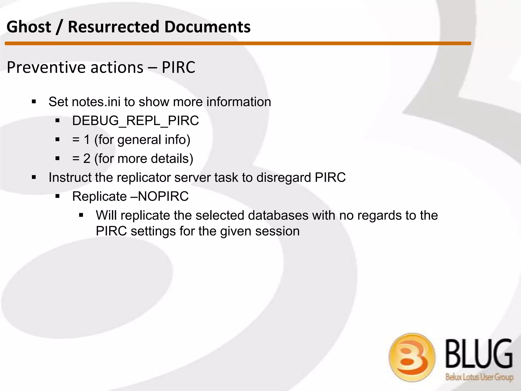 • Customer example
 Don’t let the view fool you!
 61/104 Views in the 8.5.3 NAB hide Conflicts!
 Story: Customer having issues with replication, came down to conflicts in
connection documents
 Tip: There is a Conflicts folder
How do we find them?
 