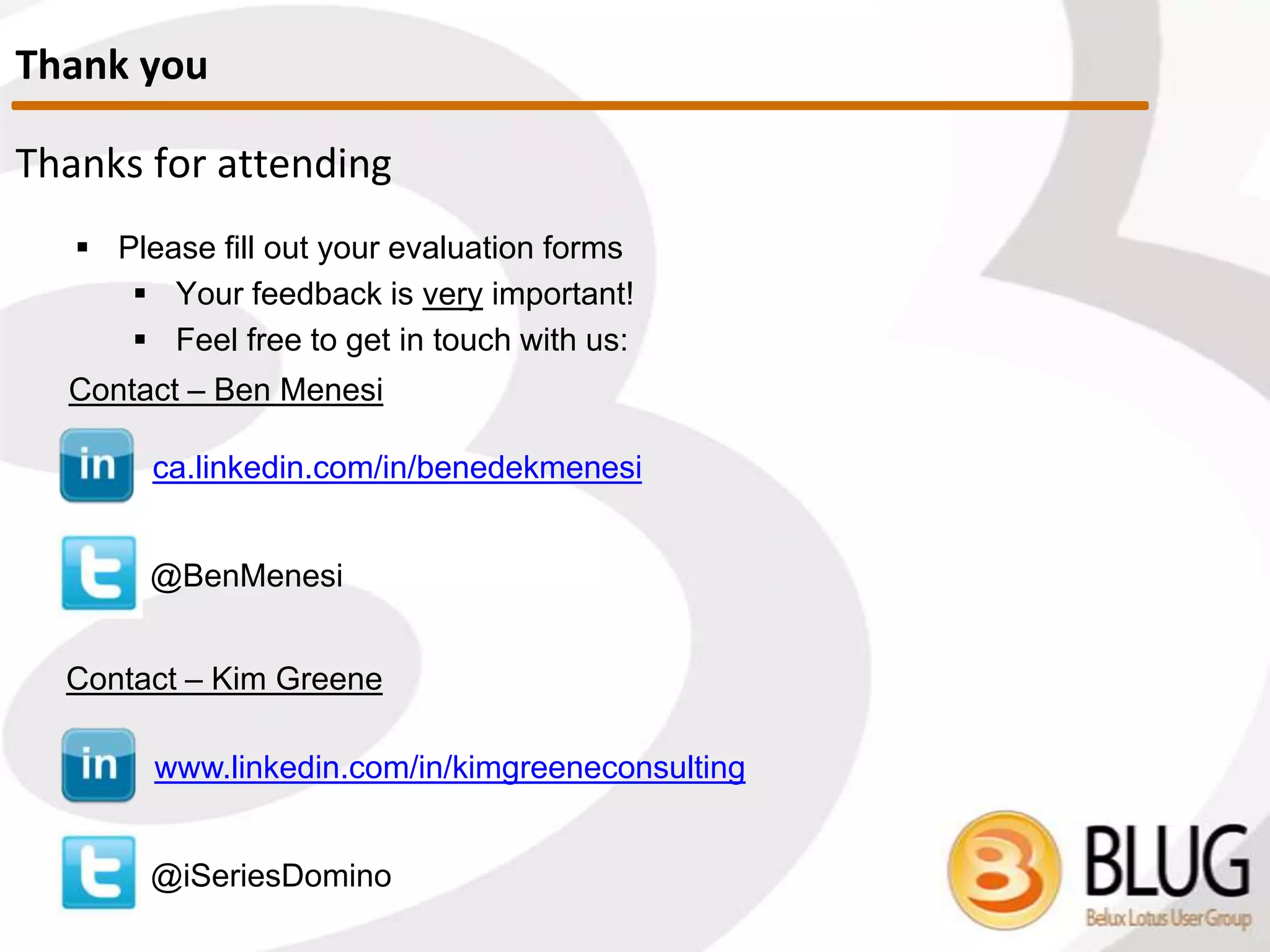 What’s the best way to solve conflicts?
 It’s easy! Delete conflict document!
 Seriously. Three scenarios (but you’ll need to compare docs in any
case)
1. Winner document contains all necessary information and
loser is expendable.
 In this case it would be safe to just delete the Conflict document
2. Loser document contains all the necessary information
 This is where it gets a little tricky. You can’t just delete parent,
because the conflict doc will still have both the $Ref & $Conflict
items, which will make it an orphan, so you’ll have trouble
finding it.
 In this case, consider using the following script to turn loser into
winner (thanks to breakingpar.com)
 Essentially this means you get rid of the $Conflict and $Ref
items before removing the winner (=parent)
How do we solve them
 