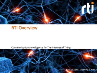RTI Overview

Communications Intelligence for The Internet of Things

Your systems. Working as one.

 