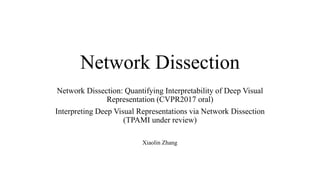 Network Dissection
Network Dissection: Quantifying Interpretability of Deep Visual
Representation (CVPR2017 oral)
Interpre...