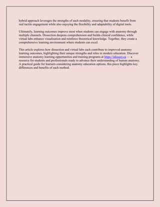 Dissection vs. Virtual Labs: Enhancing Anatomy Learning Outcomes | PDF