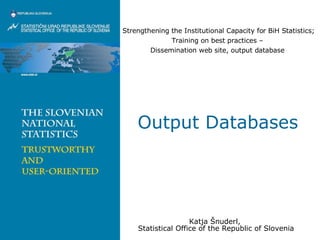 Output Databases Katja Šnuderl,  Statistical Office of the Republic of Slovenia Strengthening the Institutional Capacity for BiH Statistics ; Training on best practices –  Dissemination web site, output database  
