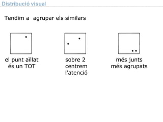 Distribució visual Tendim a  agrupar els similars el punt aïllat és un TOT sobre 2  centrem l’atenció més junts més agrupats 