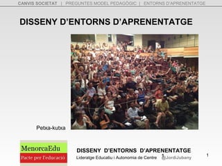 CANVIS SOCIETAT | PREGUNTES MODEL PEDAGÒGIC | ENTORNS D’APRENENTATGE 
DISSENY D’ENTORNS D’APRENENTATGE 
DISSENY D’ENTORNS D’APRENENTATGE 
Lideratge Educatiu i Autonomia de Centre @JordiJubany 
1 1 
Petxa-kutxa 
 