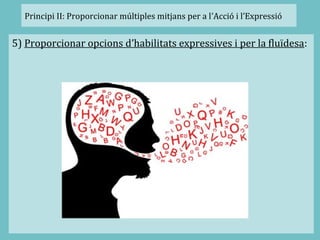 Principi II: Proporcionar múltiples mitjans per a l’Acció i l’Expressió
5) Proporcionar opcions d’habilitats expressives i per la fluïdesa:
 