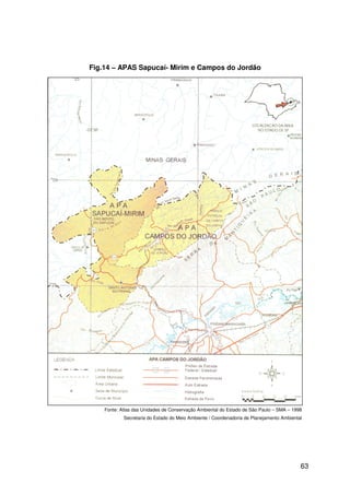 63
Fig.14 – APAS Sapucaí- Mirim e Campos do Jordão
Fonte: Atlas das Unidades de Conservação Ambiental do Estado de São Paulo – SMA – 1998
Secretaria do Estado do Meio Ambiente / Coordenadoria de Planejamento Ambiental
 