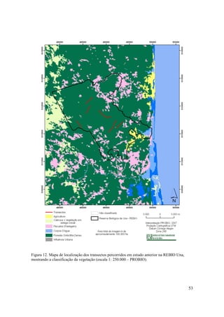Figura 12. Mapa de localização dos transectos percorridos em estudo anterior na REBIO Una,
mostrando a classificação da vegetação (escala 1: 250.000 – PROBIO).




                                                                                             53
 