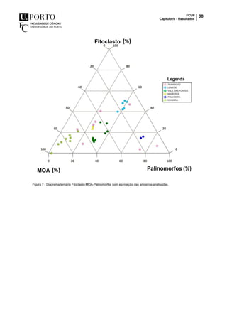 FCUP
Capítulo IV - Resultados
38
Figura 7 - Diagrama ternário Fitoclasto-MOA-Palinomorfos com a projeção das amostras analisadas.
Legenda
 