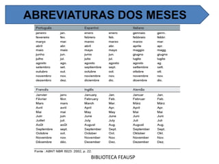 BIBLIOTECA FEAUSP
ABREVIATURAS DOS MESES
 