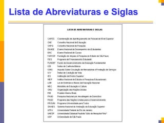 Lista de Abreviaturas e Siglas
 