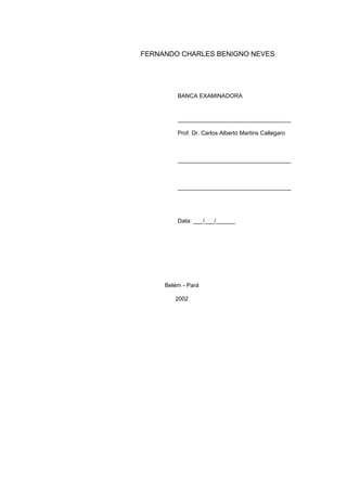 FERNANDO CHARLES BENIGNO NEVES




         BANCA EXAMINADORA



         ___________________________________

         Prof. Dr. Carlos Alberto Martins Callegaro



         ___________________________________



         ___________________________________




         Data: ___/___/______




     Belém - Pará

        2002
 