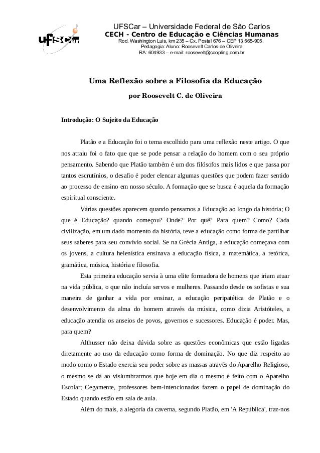Dissertação sobre uma reflexao da filosofia