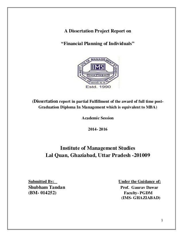 Dissertation reports on finance