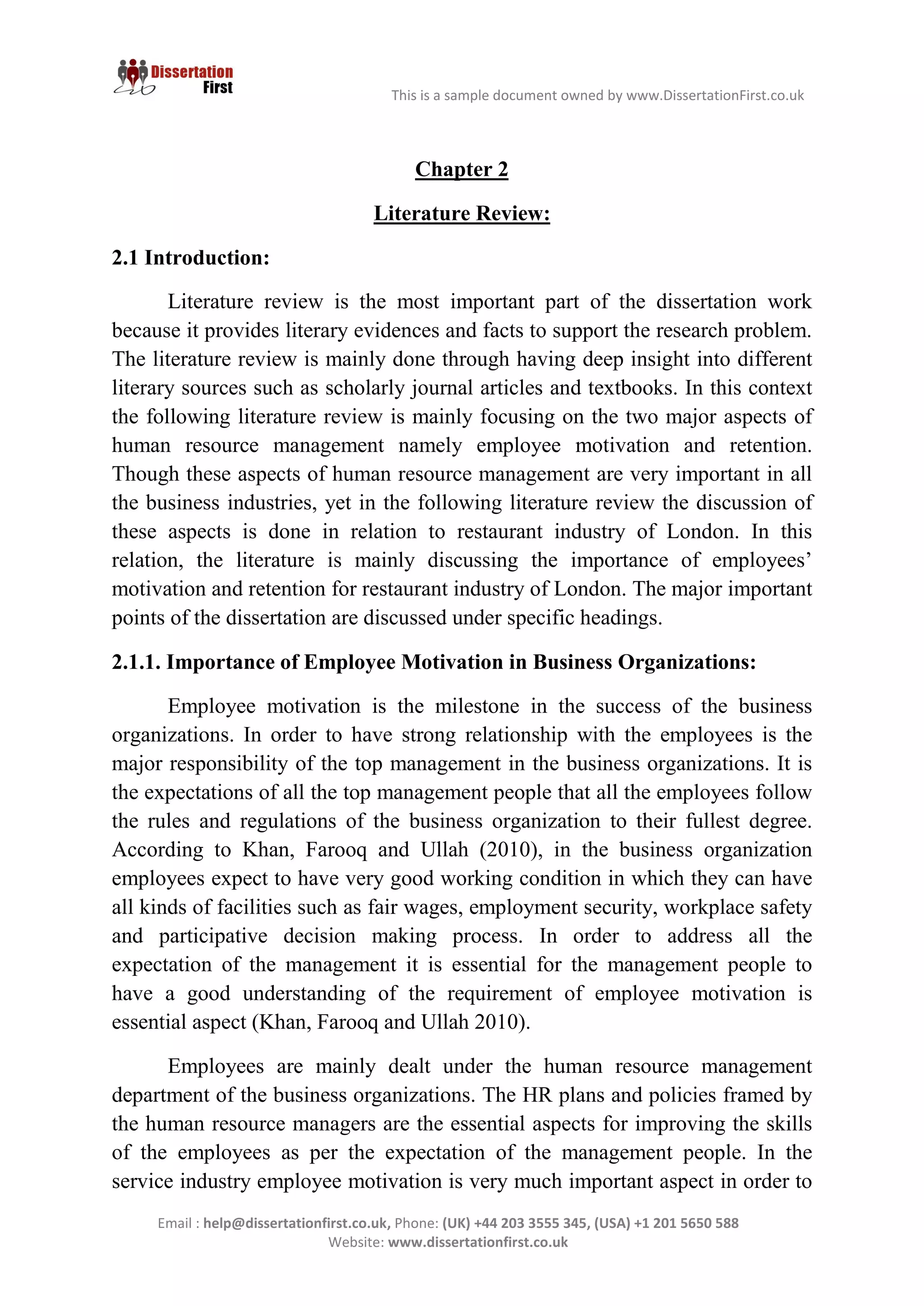 Dissertation Importance of Motivation and Retention for London ...