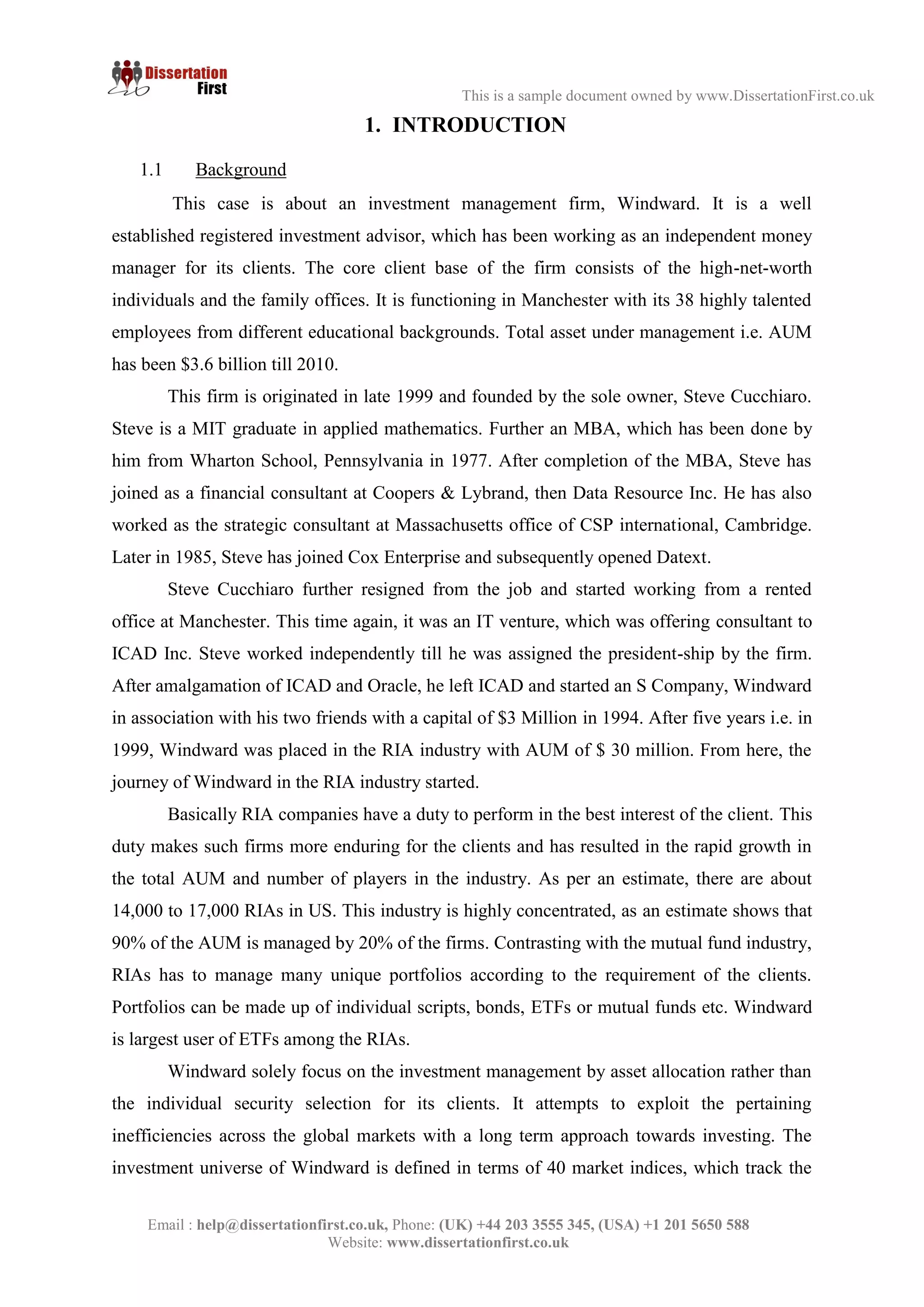 Dissertation Windward Investment Management Case Analysis Sample PDF