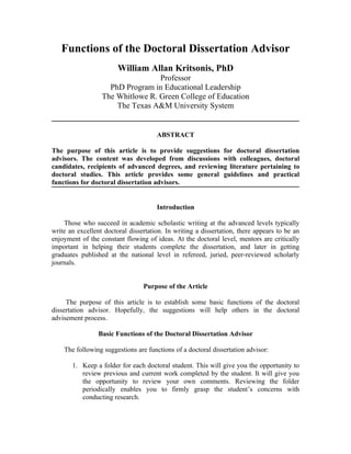 Dissertation Advisement by William Allan Kritsonis, PhD