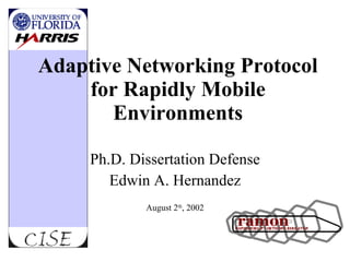 Adaptive Networking Protocol for Rapidly Mobile Environments Ph.D. Dissertation Defense Edwin A. Hernandez August 2 th , 2002 