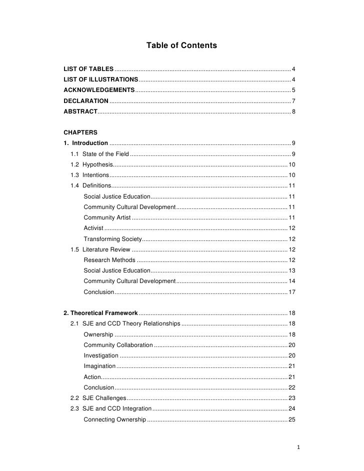 contents page for a dissertation