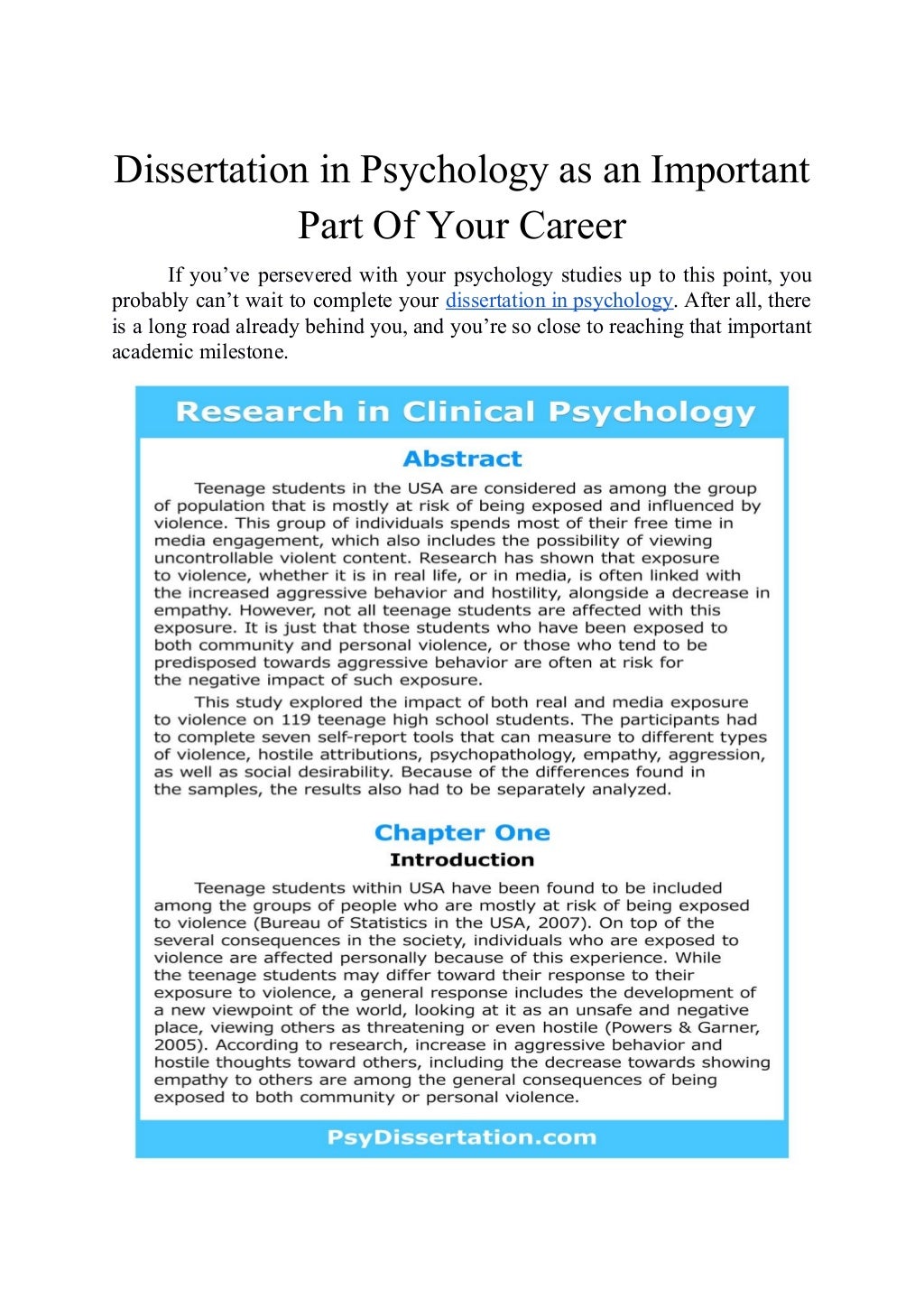 what is a dissertation for the field of psychology