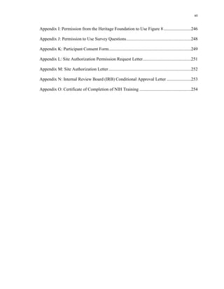 xii
Appendix I: Permission from the Heritage Foundation to Use Figure 8.........................246
Appendix J: Permission to Use Survey Questions...........................................................248
Appendix K: Participant Consent Form...........................................................................249
Appendix L: Site Authorization Permission Request Letter............................................251
Appendix M: Site Authorization Letter ...........................................................................252
Appendix N: Internal Review Board (IRB) Conditional Approval Letter ......................253
Appendix O: Certificate of Completion of NIH Training ...............................................254
 