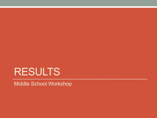 Quantitative: Professional Workshop
Courtesy of Tom McKlin of the SageFox Consulting Group, LLC .
Results
 